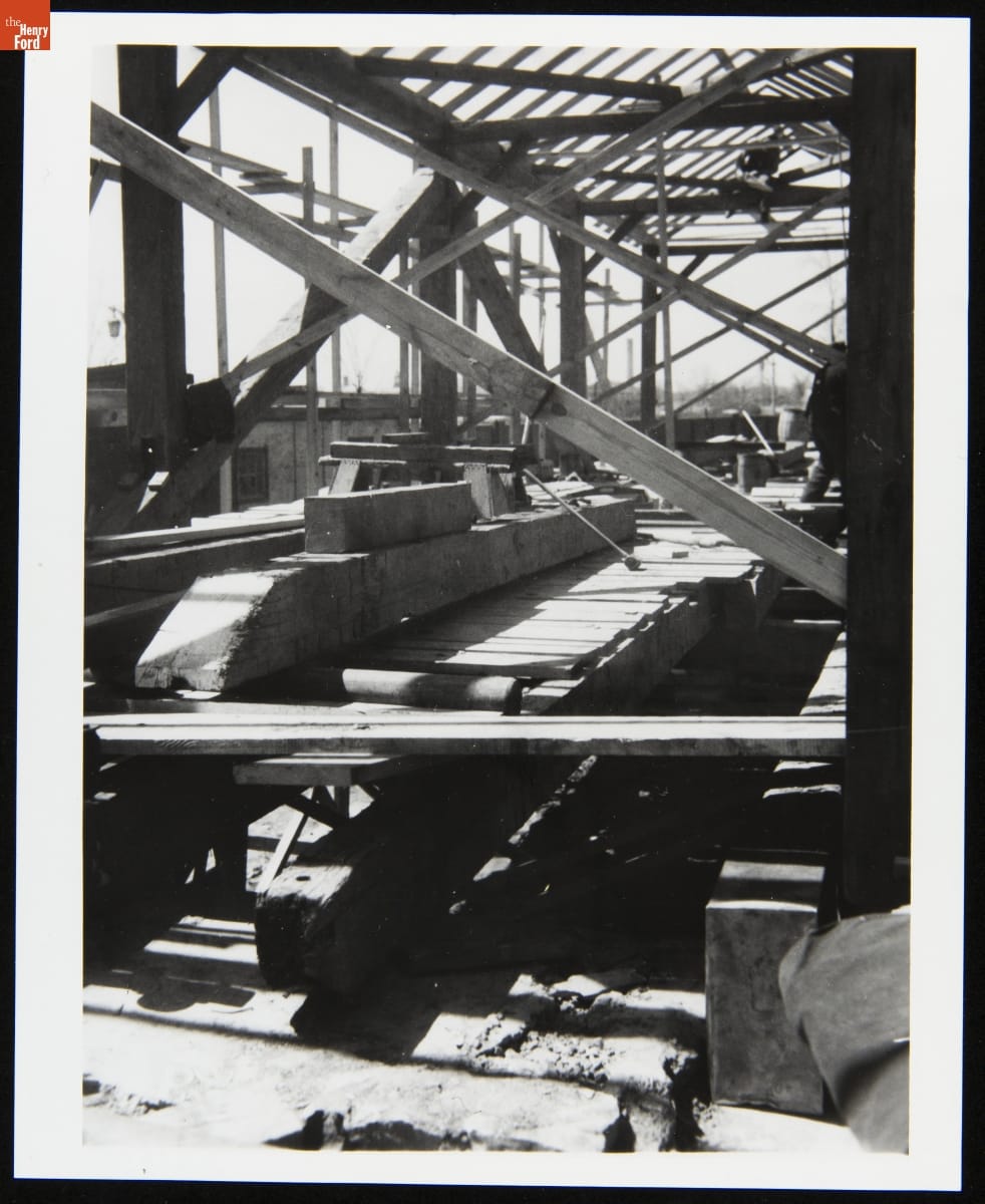Ackley Covered Bridge during Construction in Greenfield Village, 1938
