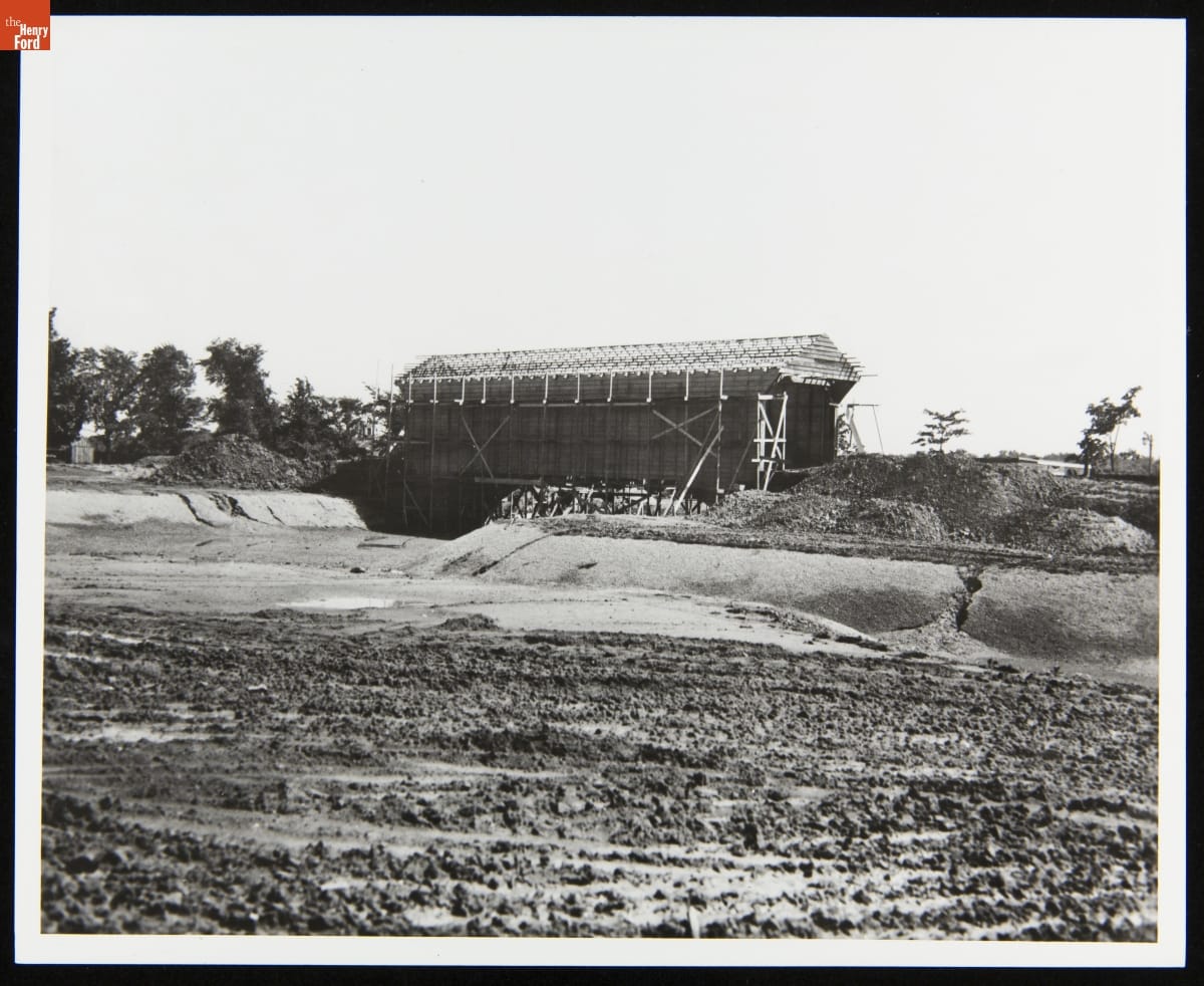 Ackley Covered Bridge during Construction in Greenfield Village, 1938