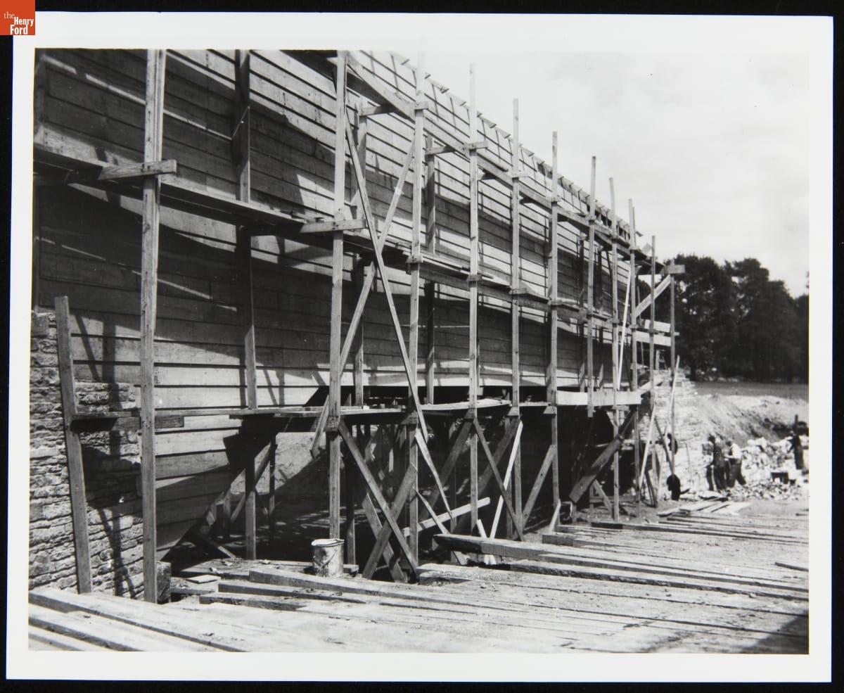 Ackley Covered Bridge during Construction in Greenfield Village, 1938