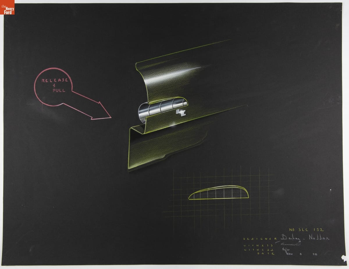 Rendering, Postwar Lincoln Continental Front Door Handle Proposal, November 1948