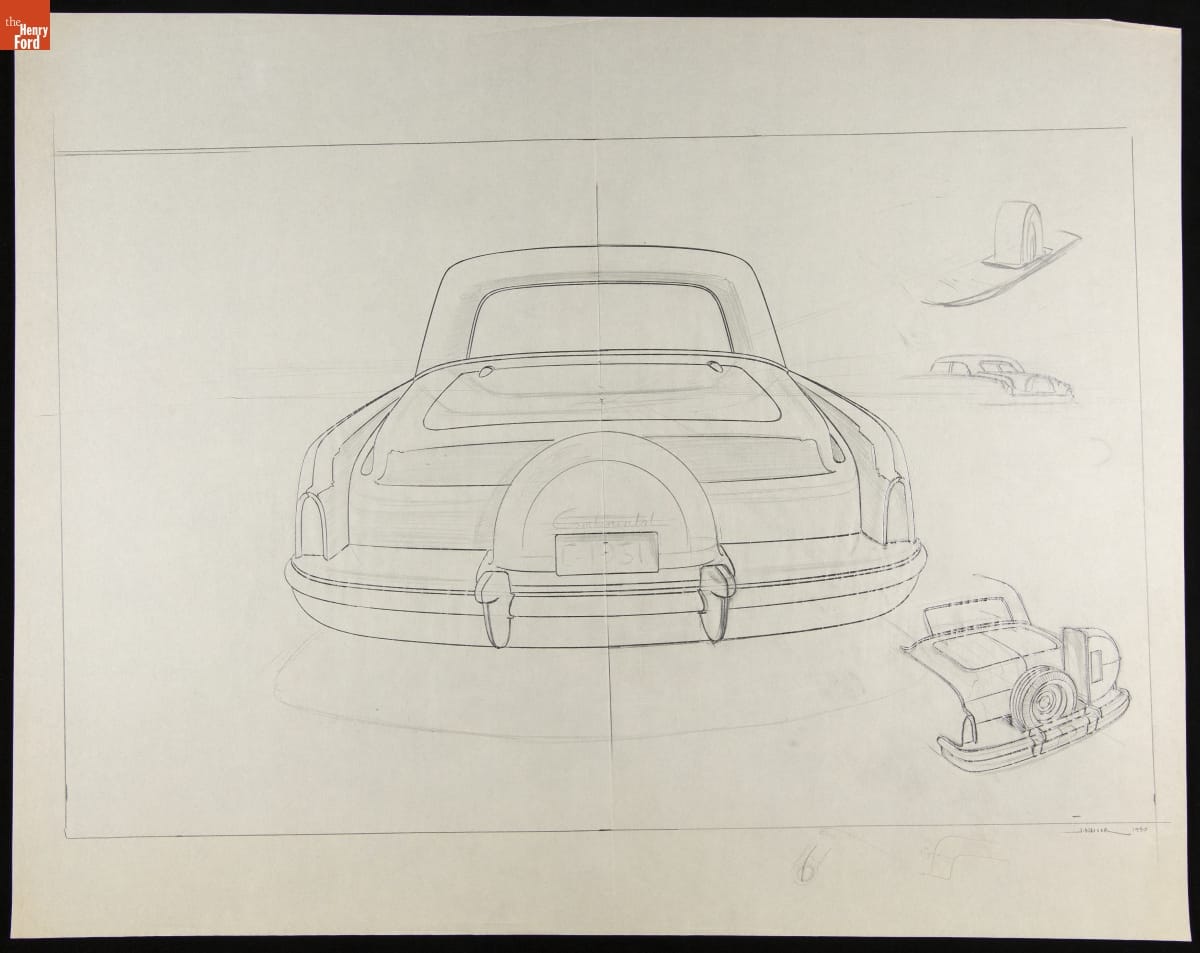 Sketch, circa 1951 Lincoln Continental, Rear View