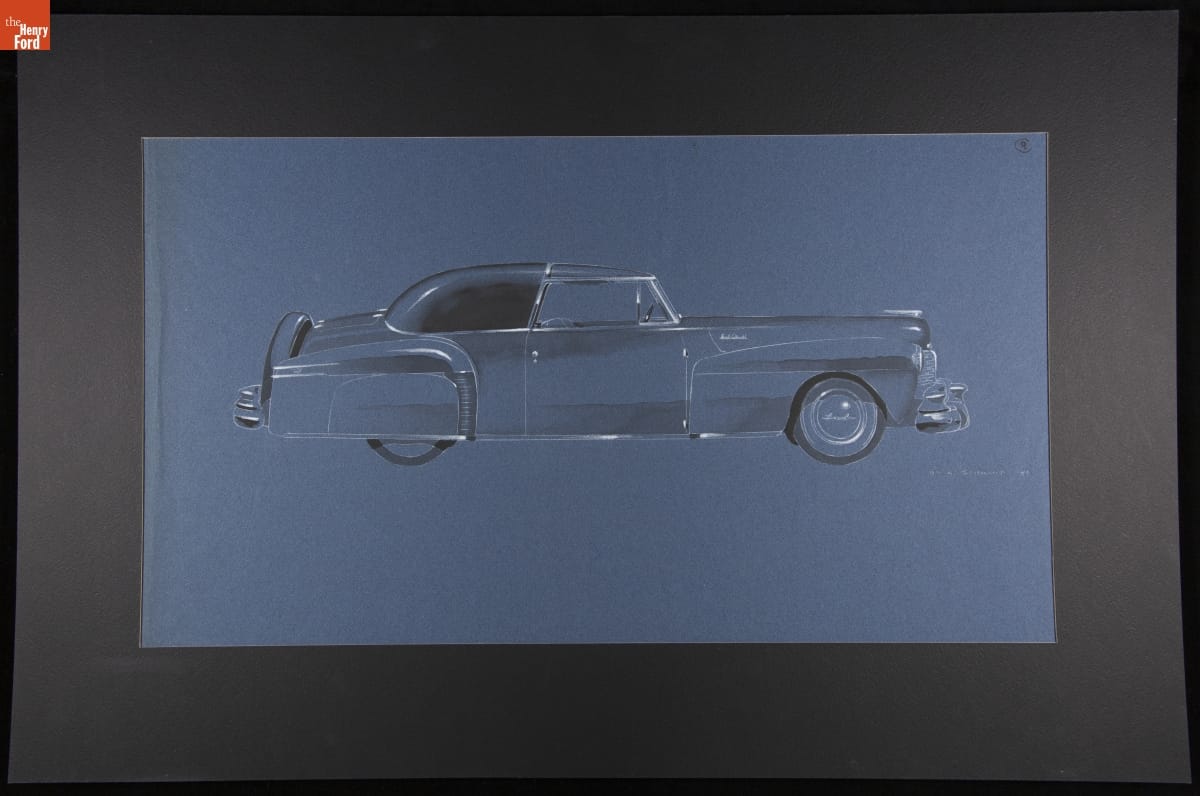 Rendering, 1949 Lincoln Continental Clear Glass Roof Design