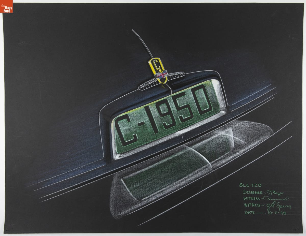 Rendering, "SLC-120" (Lincoln, Rear License Guard), October 11, 1948