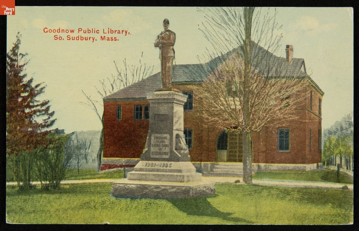Postcard, "Goodnow Public Library, So. Sudbury, Mass.," circa 1905