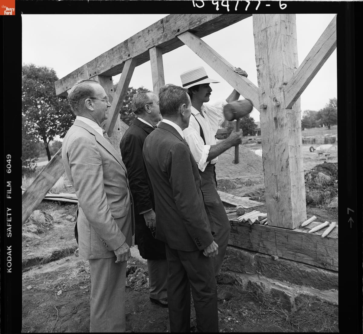 Firestone Family Members at the Bricklaying Ceremony at Firestone Farm during Construction in Greenfield Village, July 11, 1984