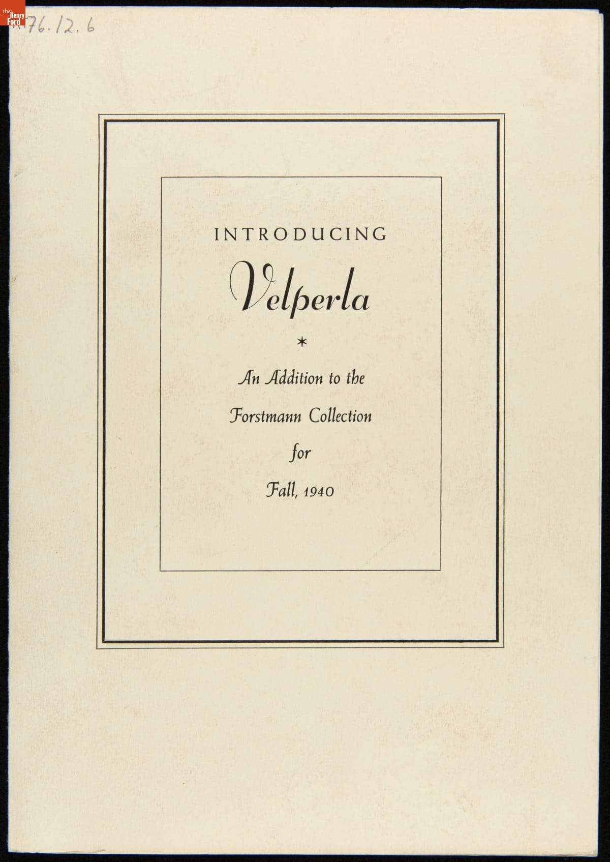 Forstmann Woolens Sample Book, "Introducing Velperla," Fall 1940