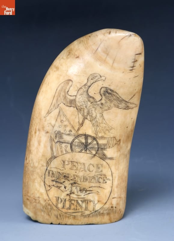 Scrimshaw Whale's Tooth, "Peace Independence and Plenty," circa 1810