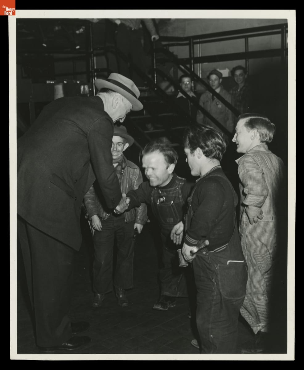 Eddie Rickenbacker Meeting B-24 Bomber Assembly Workers at the Willow Run Bomber Plant, 1943