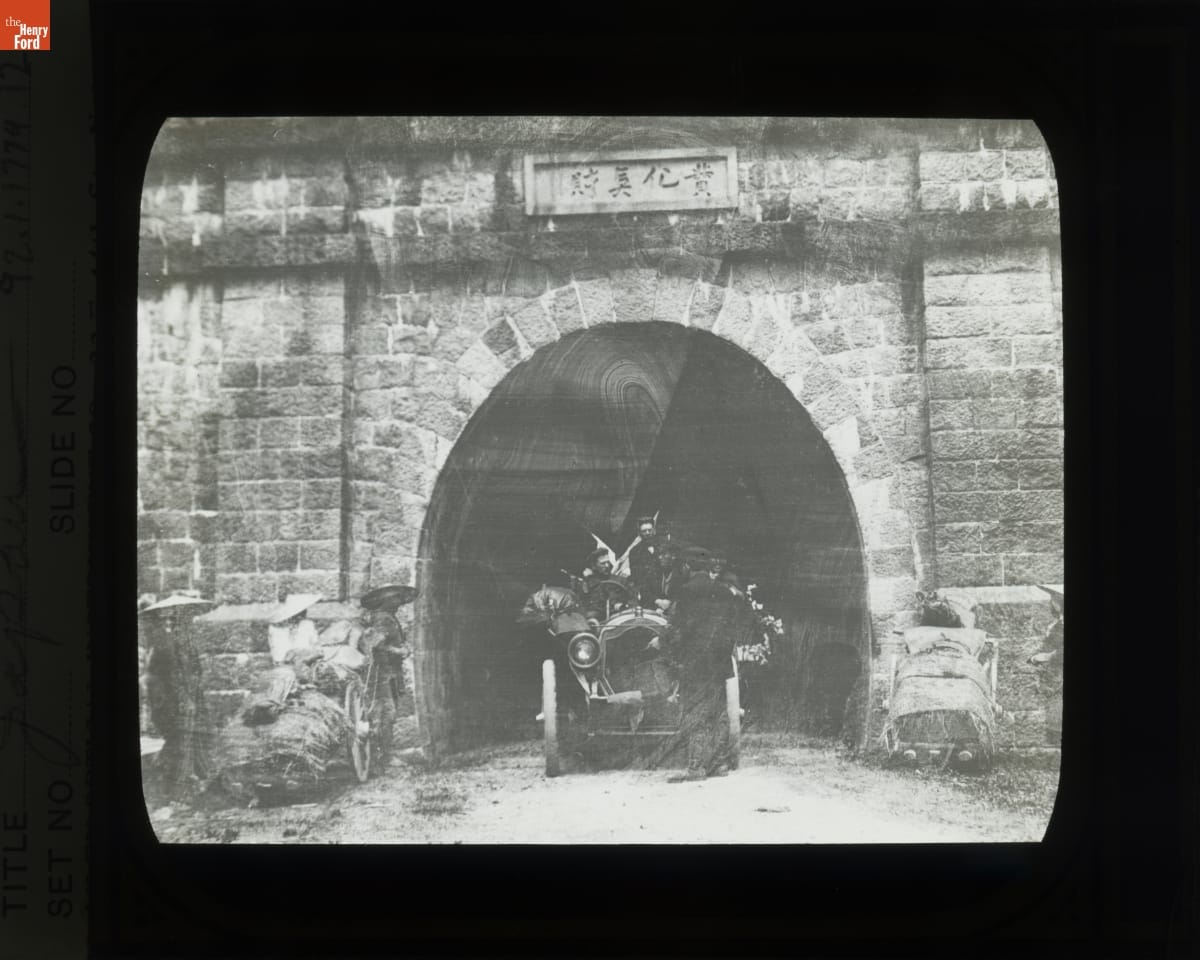 Thomas Flyer Exiting Mountain Tunnel, Japan, New York to Paris Race, 1908