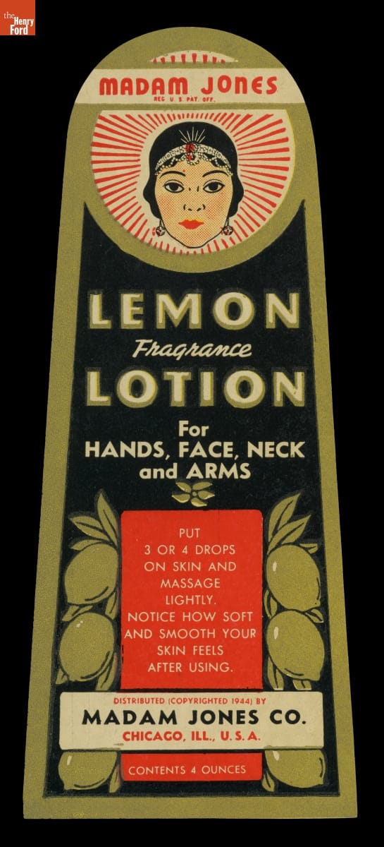 Product Label for Madam Jones Lemon Fragrance Lotion, 1944