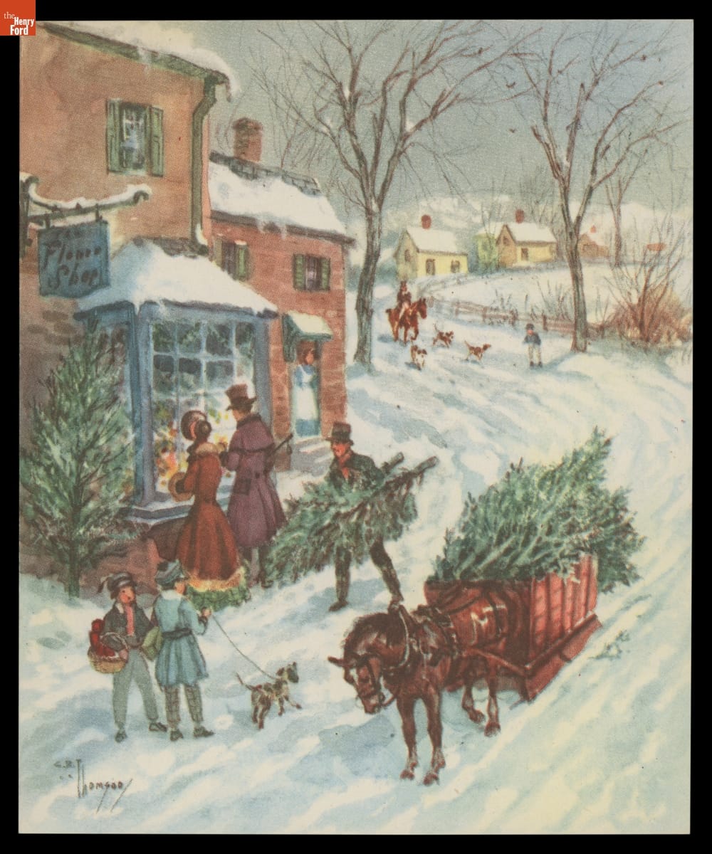 Christmas Trees and Window Shopping, Christmas Card, 1950