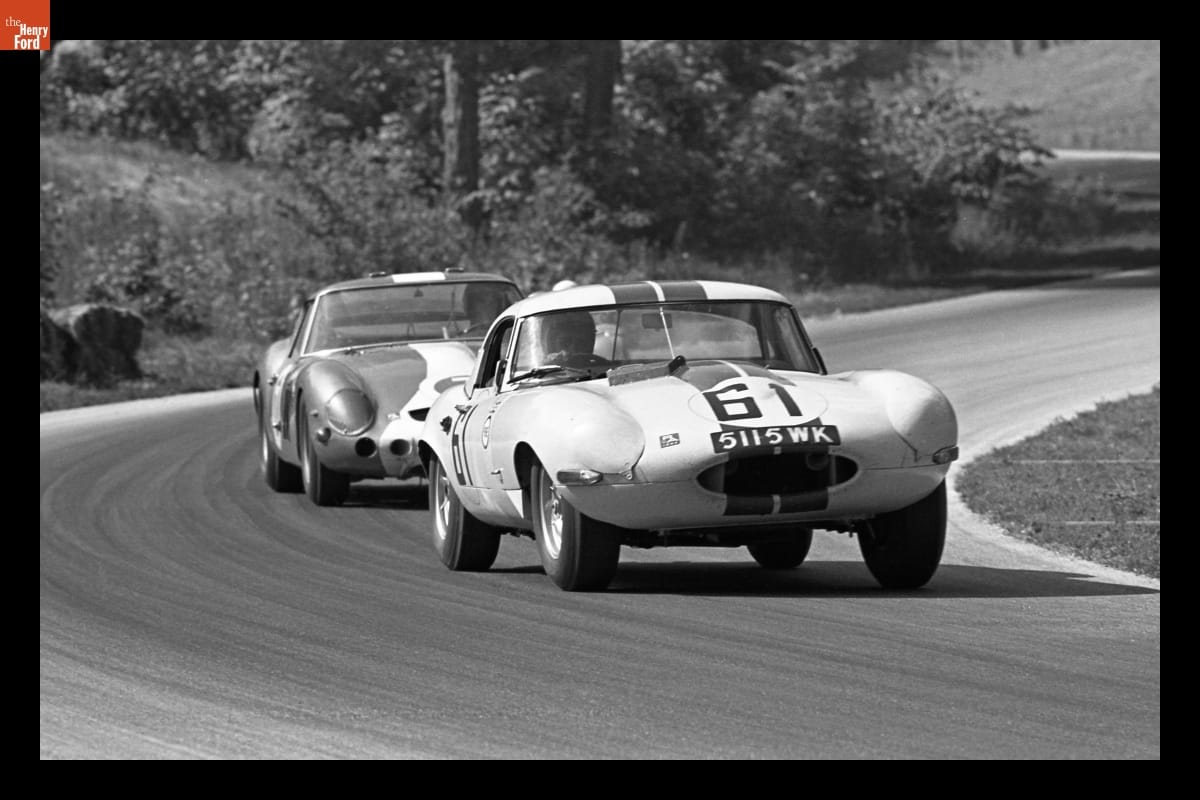 Jaguar E-Type and Ferrari 250 GTO in the Road America 500 Race, September 1963