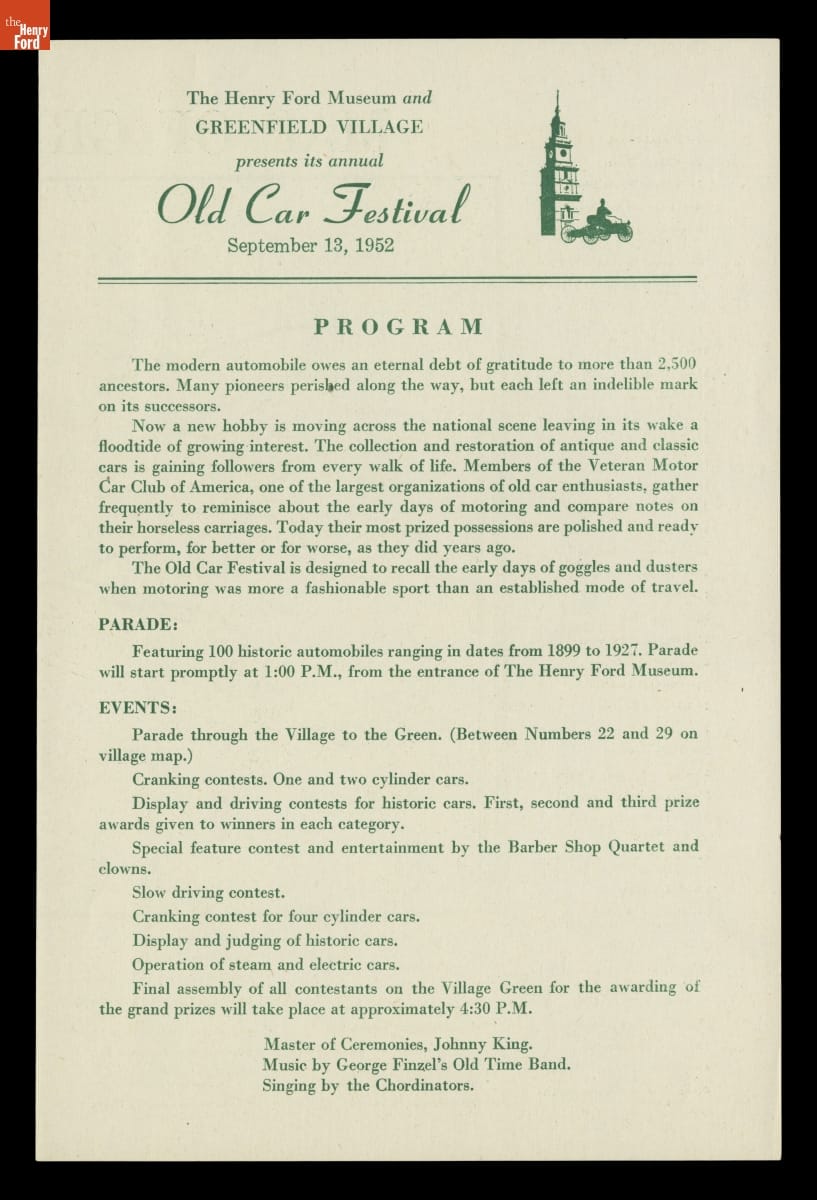 Old Car Festival at Greenfield Village, September 1952