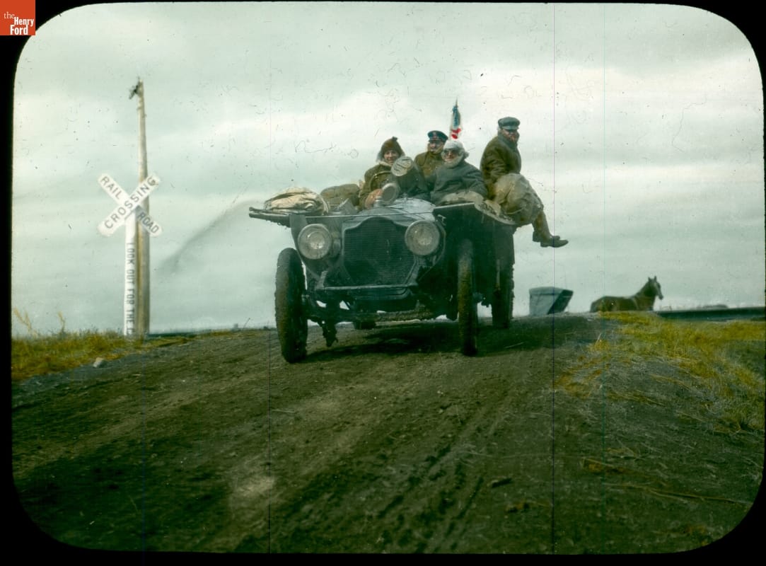 Thomas Flyer by the Union Pacific Tracks near Omaha, Nebraska, New York to Paris Race, 1908