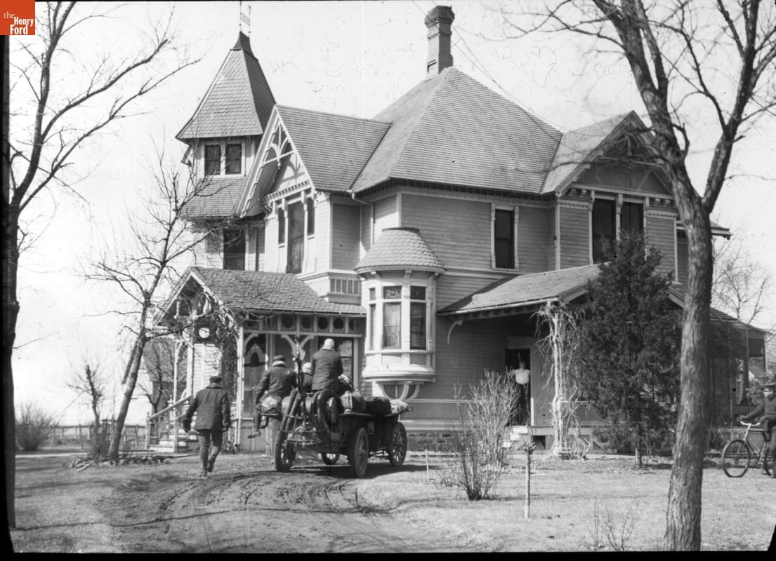 Thomas Flyer in Front of W. F. Cody's Scout Rest Home in North Platte, Nebraska, New York to Paris Race, 1908