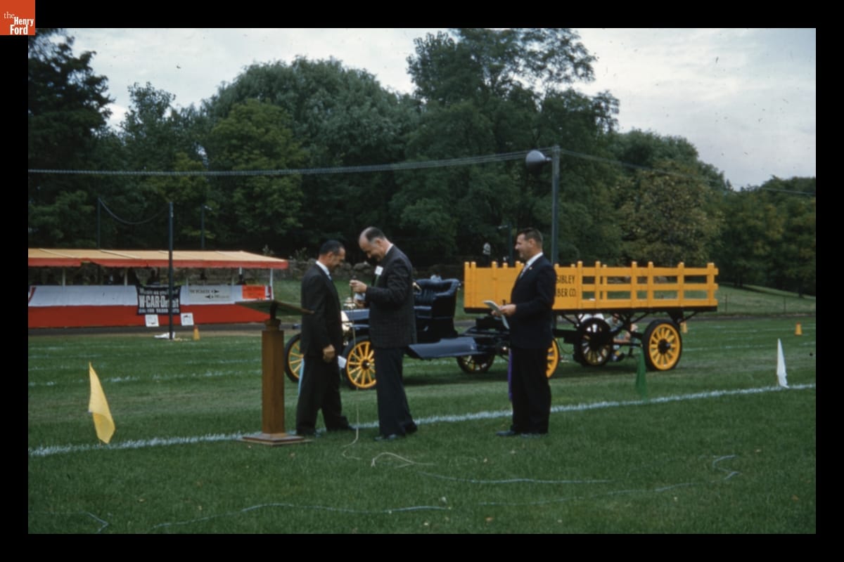 Presentation of 1914 Fruehauf Truck Trailer at Old Car Festival in Greenfield Village, September 1962