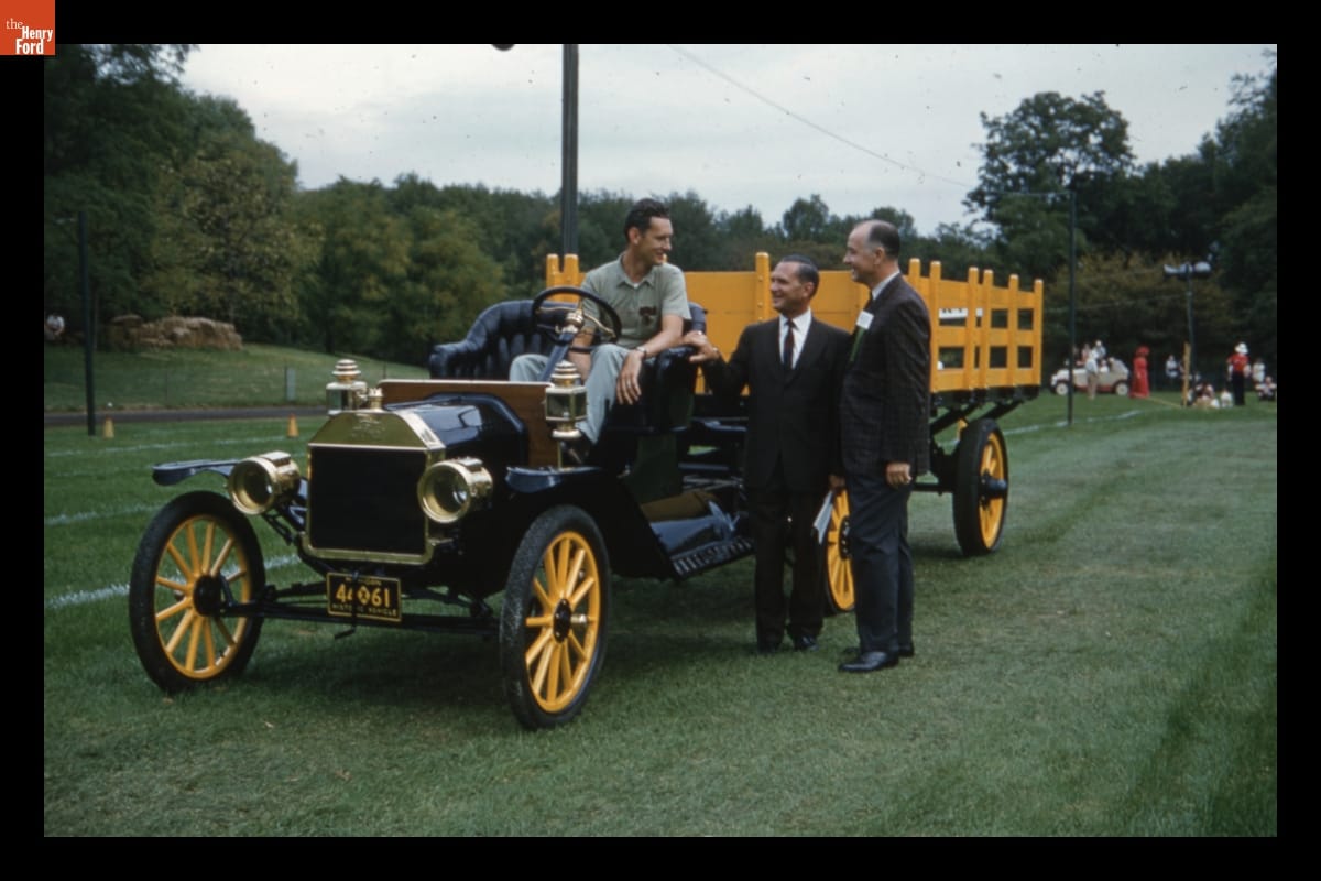 Presentation of 1914 Fruehauf Truck Trailer at Old Car Festival in Greenfield Village, September 1962