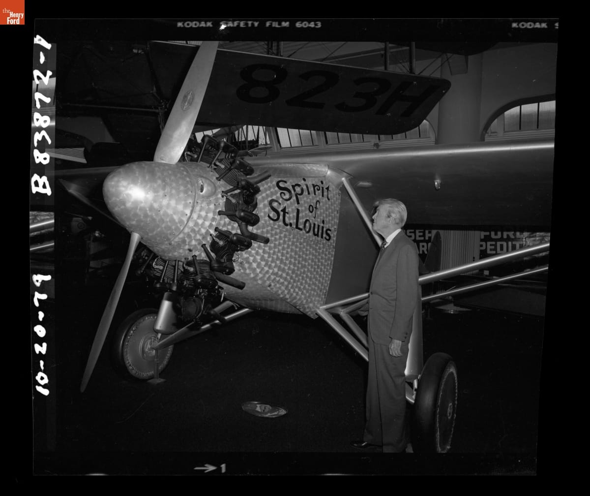 Actor James Stewart with the Replica of the "Spirit of St. Louis" Airplane in Henry Ford Museum, October 1979