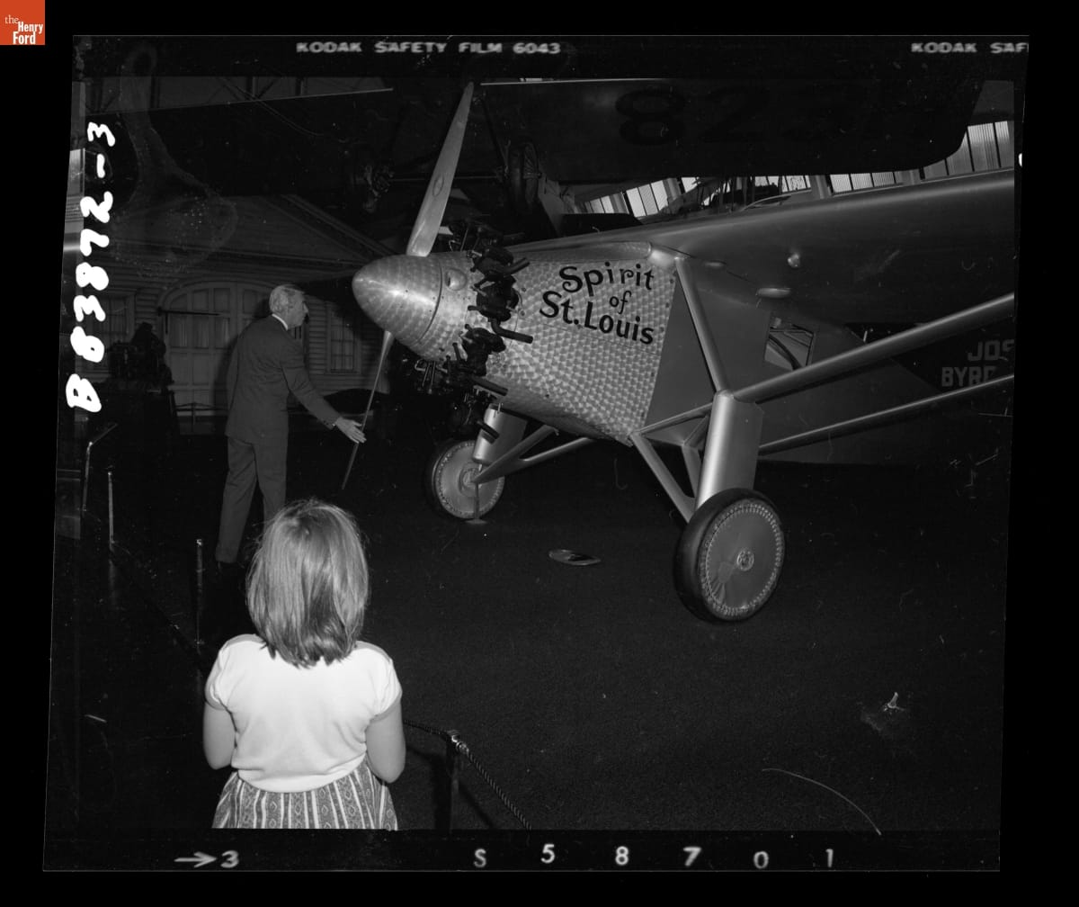 Actor James Stewart with the Replica of the "Spirit of St. Louis" Airplane in Henry Ford Museum, October 1979