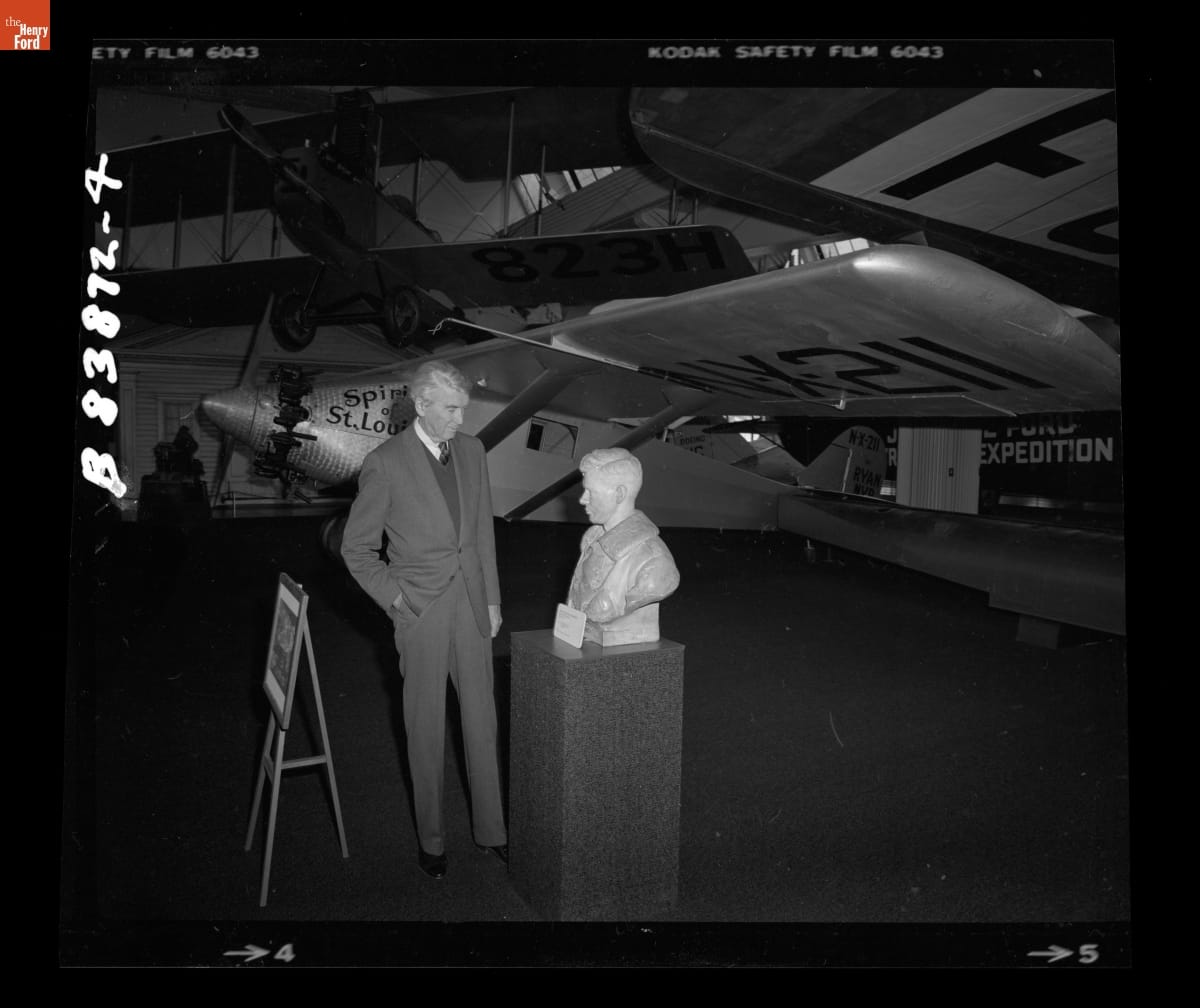 Actor James Stewart with the Replica of the "Spirit of St. Louis" Airplane in Henry Ford Museum, October 1979