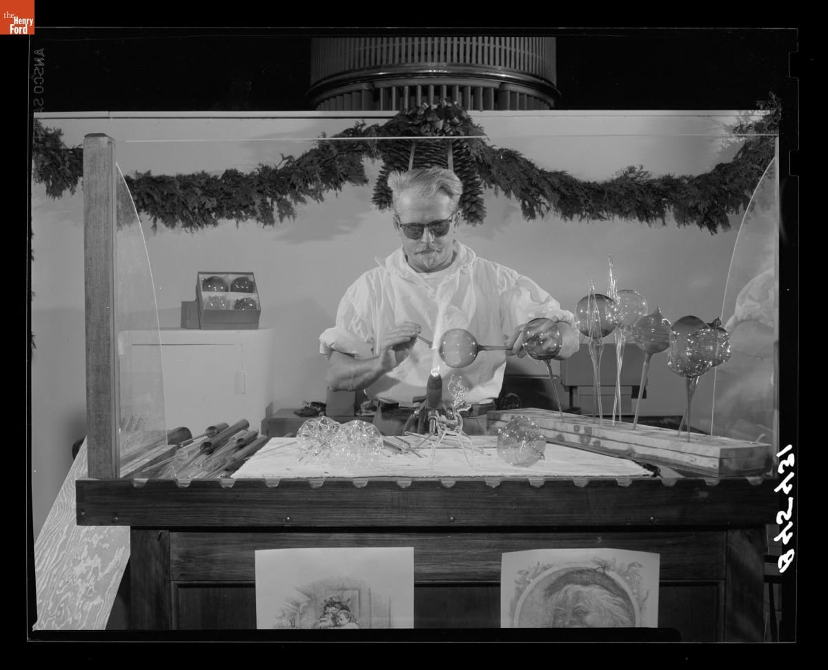 Nils Carlson Makes Hand-blown Glass Ornaments during the "Crafts at Christmas" Exhibit, December 1966