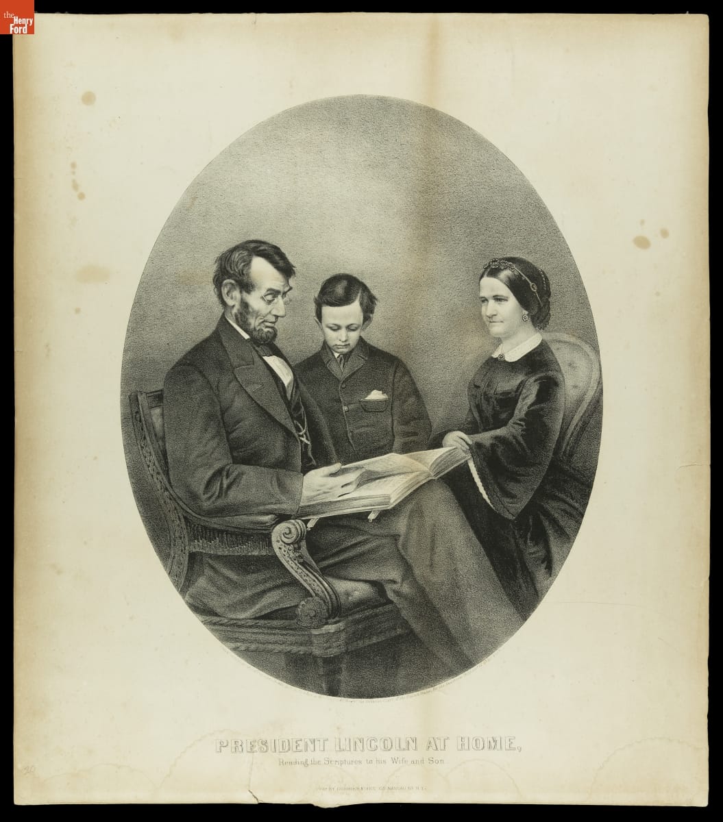 "President Lincoln at Home, Reading the Scriptures to His Wife and Son," 1865