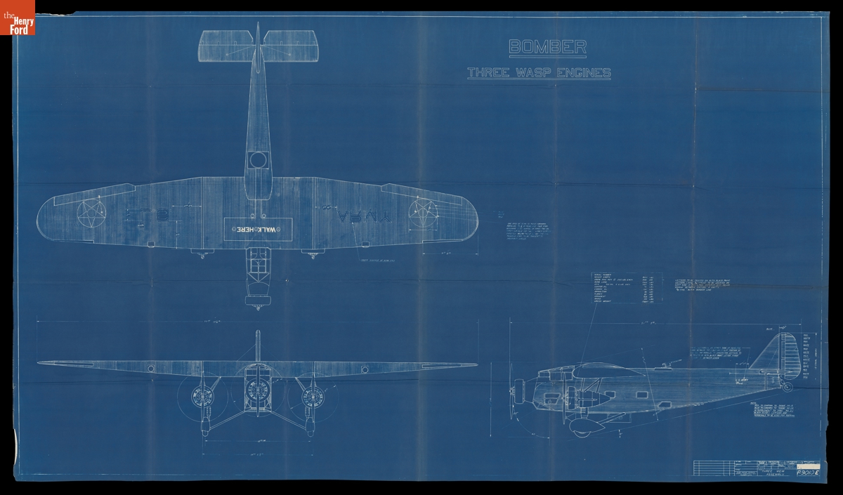 Drawing, "Three View Assembly," Ford XB-906, September 24, 1931