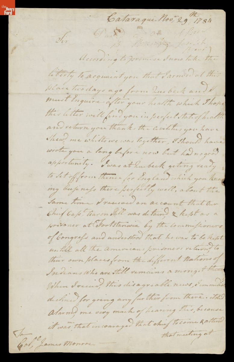 Letter from Thayendanegea (Joseph Brant) to James Monroe, November 29, 1784