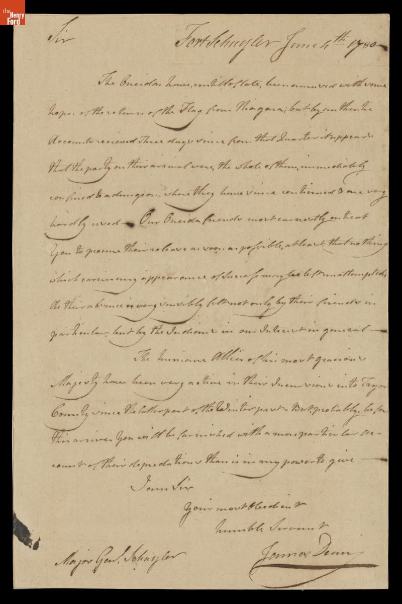 Letter from James Deane to Major General Philip John Schuyler, June 4, 1780