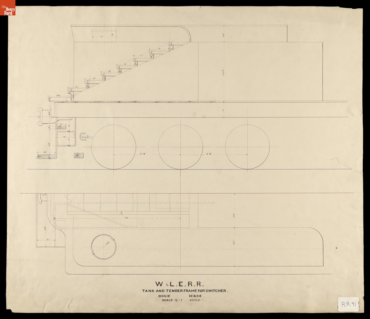 Tank and Tender Frame for Switcher, Wheeling & Lake Erie Railroad, 1882