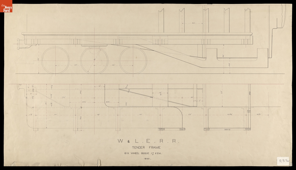 Tender Frame, 17 x 24 Six Wheel Bogie, Wheeling & Lake Erie Railroad, 1881