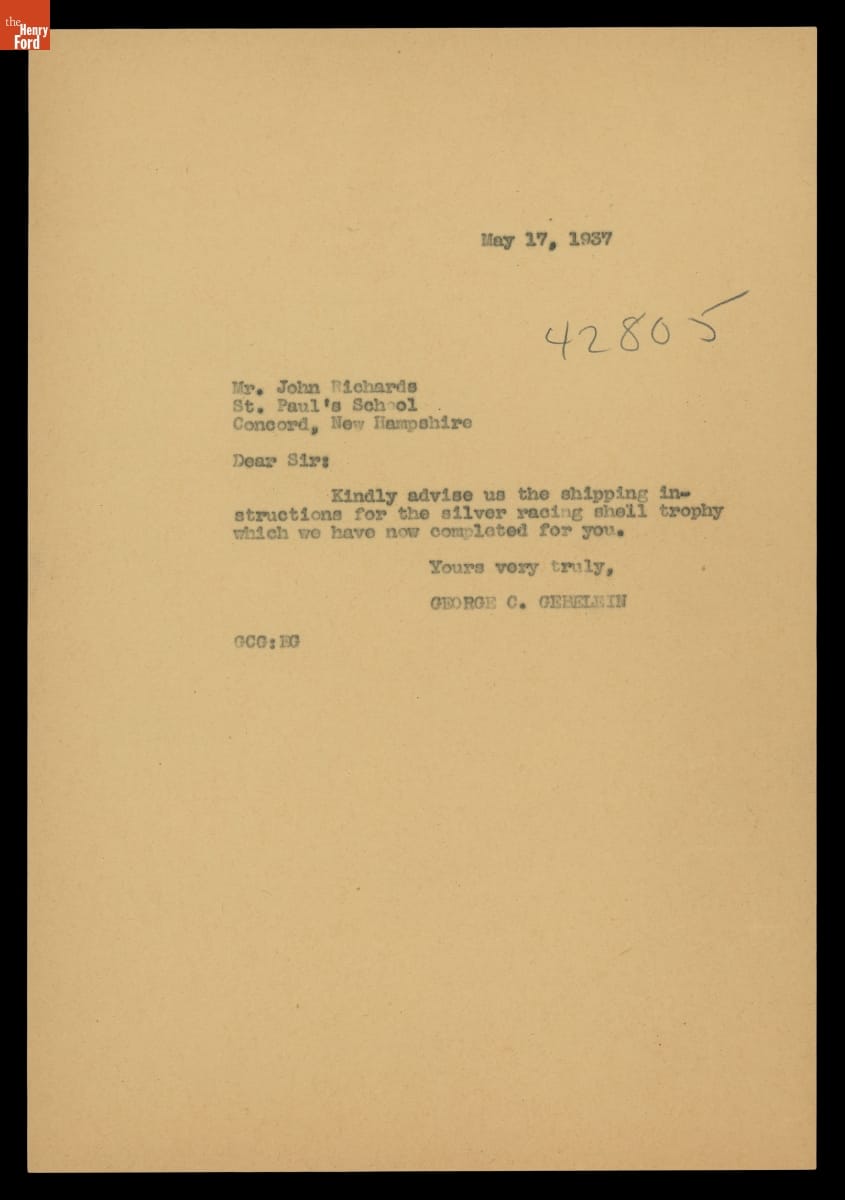 Letter from George C. Gebelein to John Richards, May 17, 1937