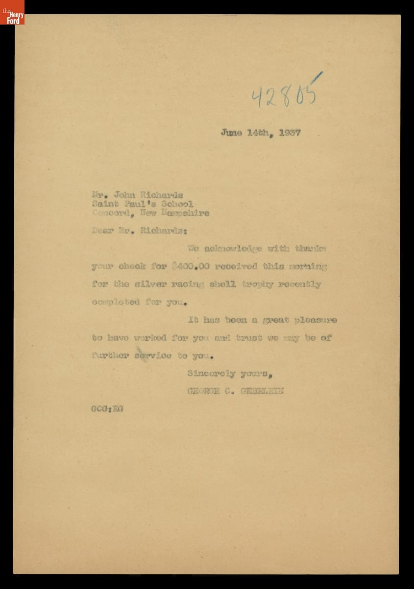 Letter to John Richards from George C. Gebelein, June 14, 1937