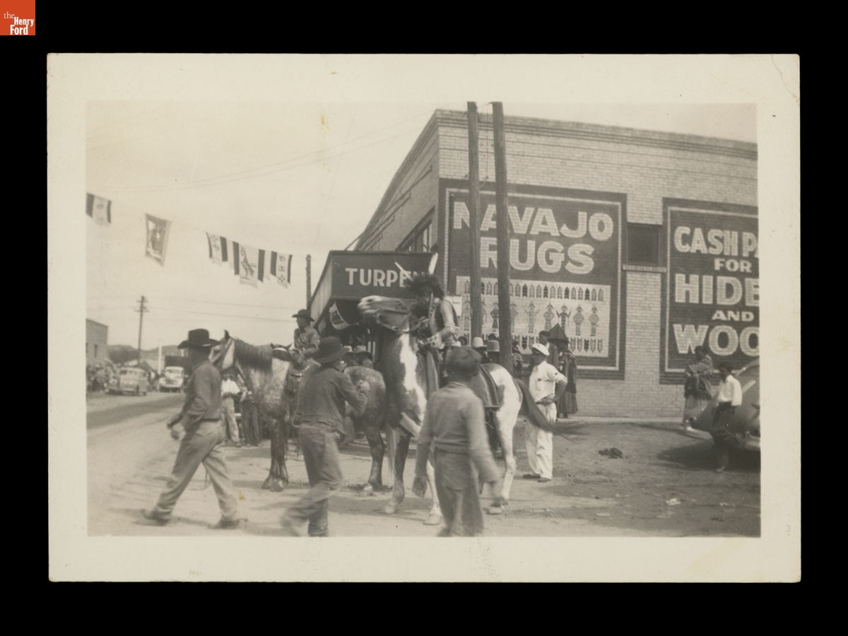 Group outside a Store, Likely Part of the Gallup Inter-Tribal Ceremonial, 1941