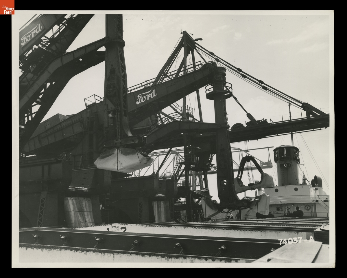 Dual Unloader Removing Limestone from the Henry Ford II at the Ford Rouge Plant Dock, July 30, 1940