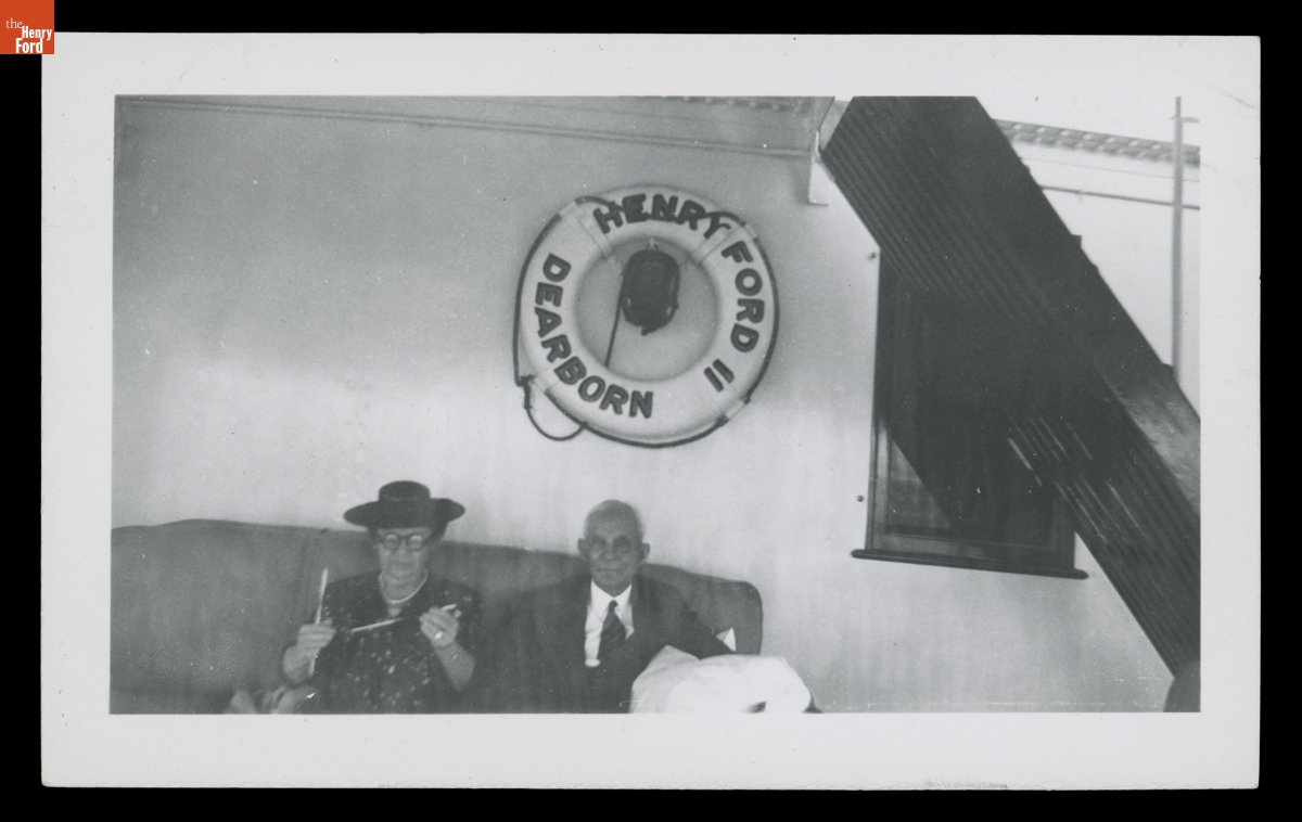 Henry and Clara Ford aboard the Henry Ford II, circa 1935