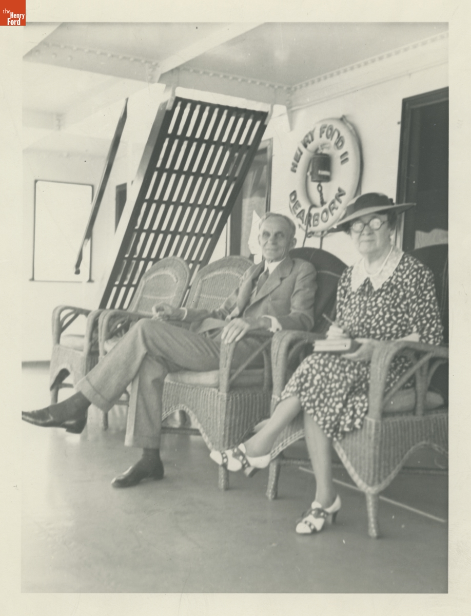 Henry and Clara Ford aboard the Henry Ford II, circa 1935