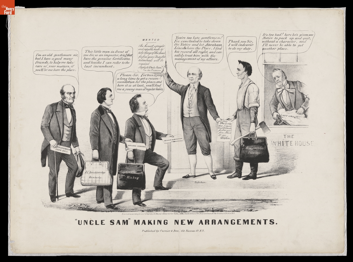Political Cartoon, "Uncle Sam Making New Arrangements," 1860