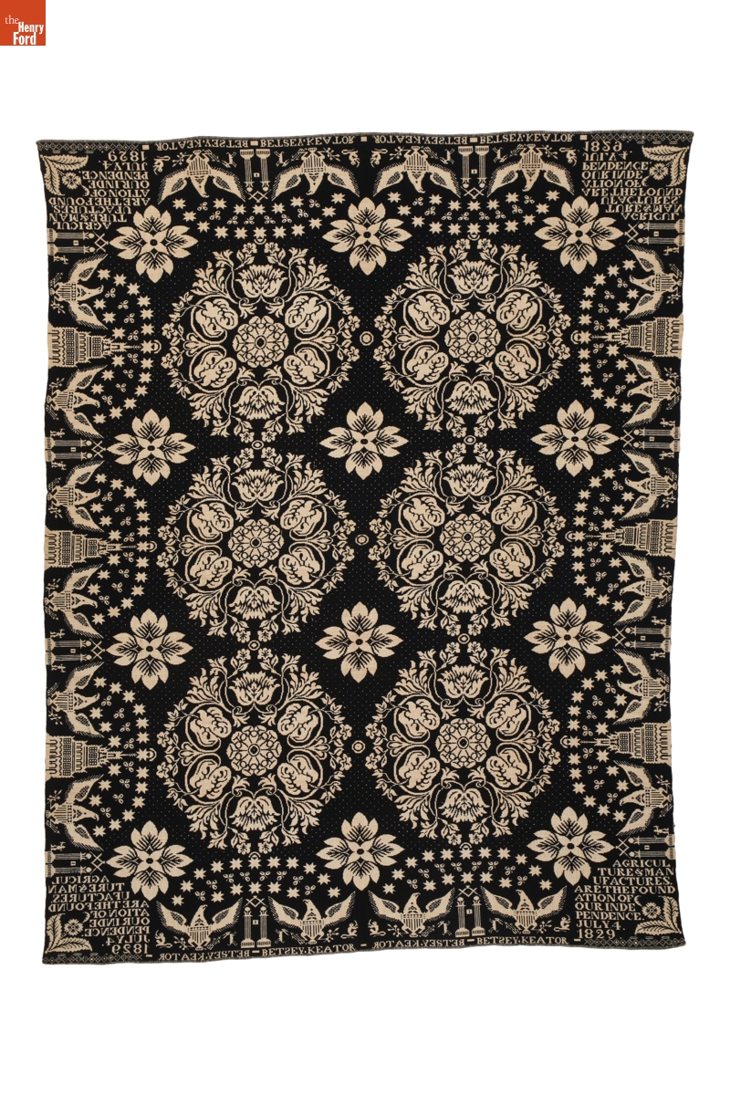 "Agriculture & Manufactures" Coverlet Woven for Betsey Keator, 1829