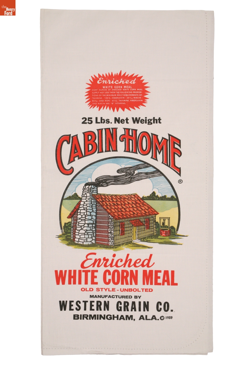 "Cabin Home" Corn Meal Sack, circa 1960