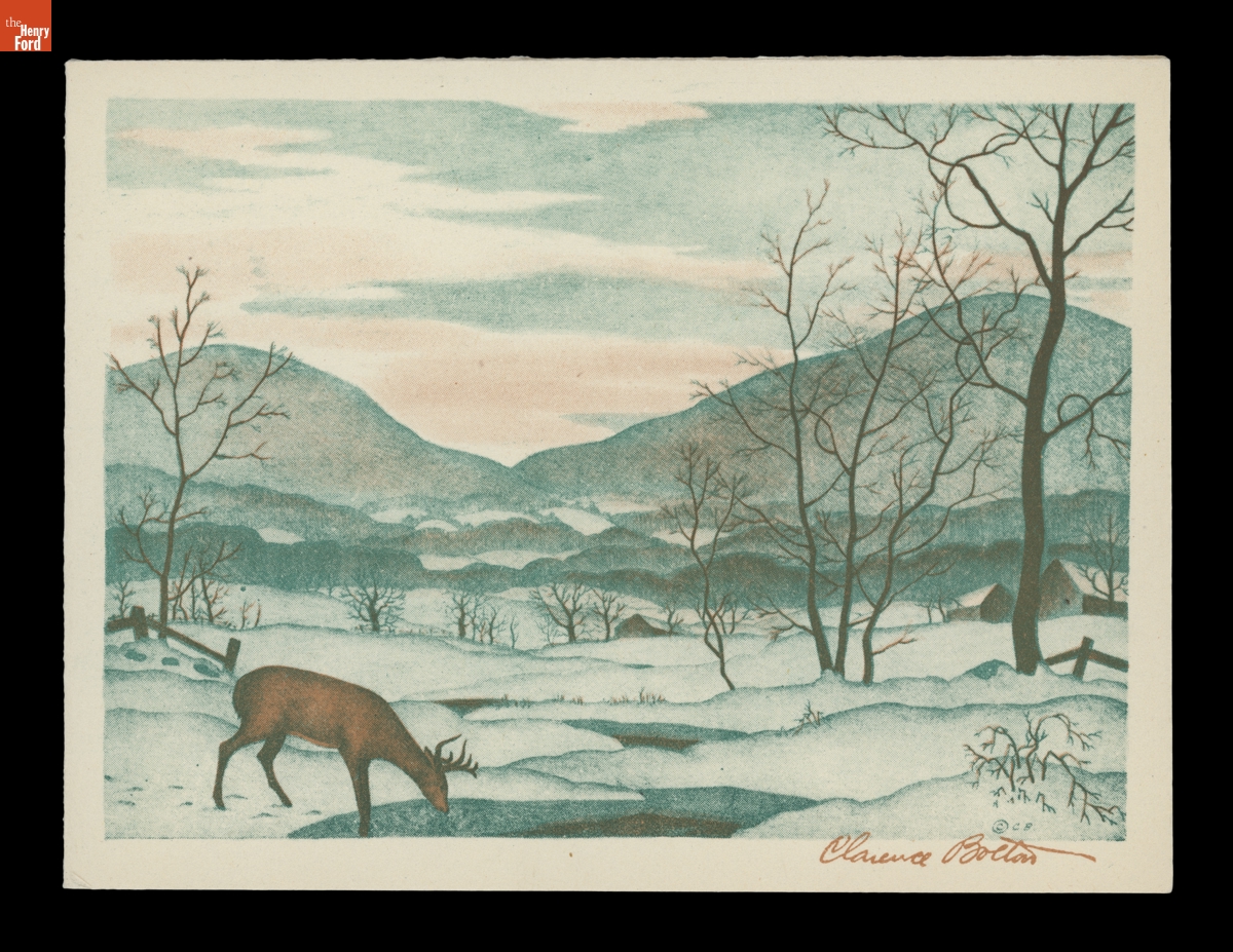 Christmas Card with Artwork by Clarence Bolton, circa 1945