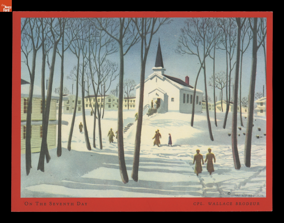 Christmas Card, "On the Seventh Day," Artwork by Corporal Wallace E. Brodeur, 1945
