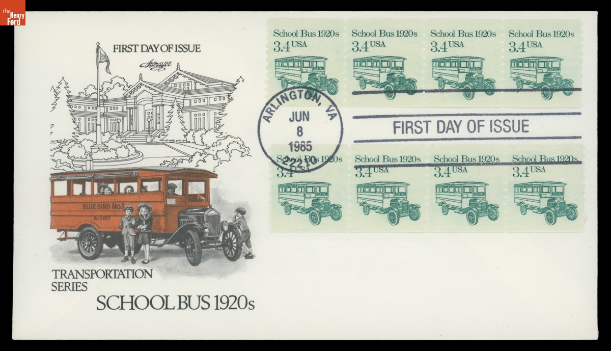"School Bus 1920s" First Day Cover, June 8, 1985