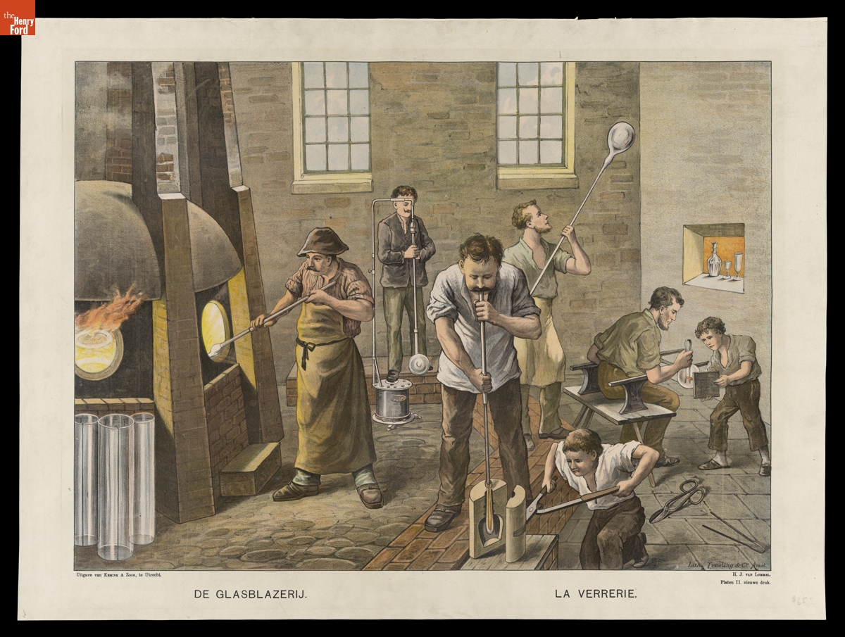 "De Glasblazerij. La Verrerie," Glass Factory, circa 1870