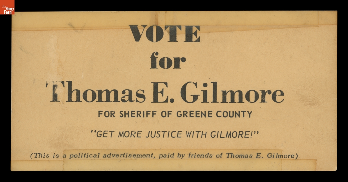 "Vote for Thomas E. Gilmore for Sheriff of Greene County" Political Campaign Card