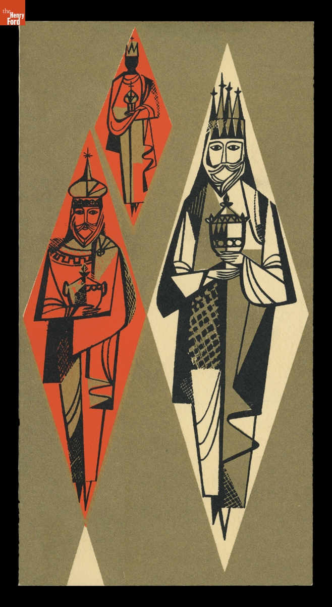 Christmas Card Featuring the Magi Bearing Gifts for Jesus, circa 1954