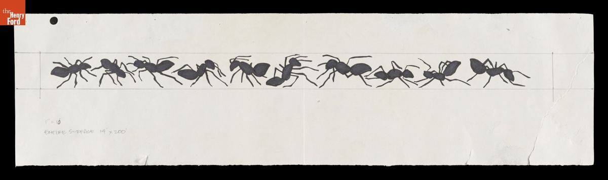 Preparatory Drawing by Jason Polan for "Ant Alley" Mural, Maynard Street, Ann Arbor, Michigan, 2004