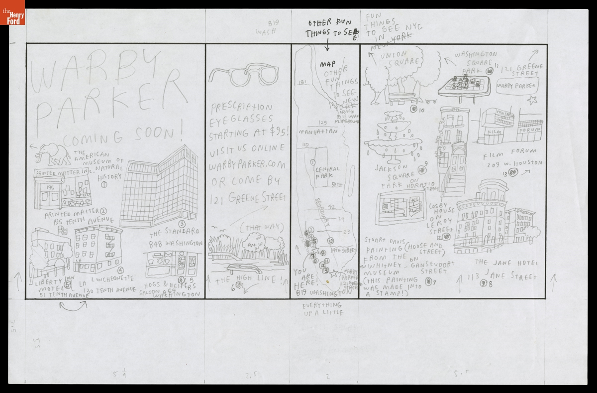 Process Sketches by Jason Polan for Warby Parker, circa 2016