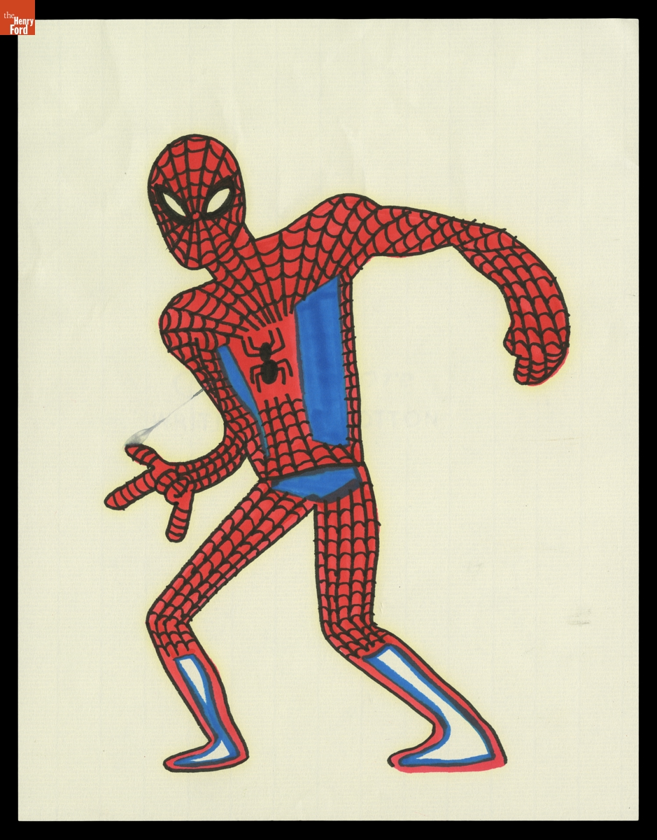 Drawing of Spider-Man by Jason Polan, circa 2000