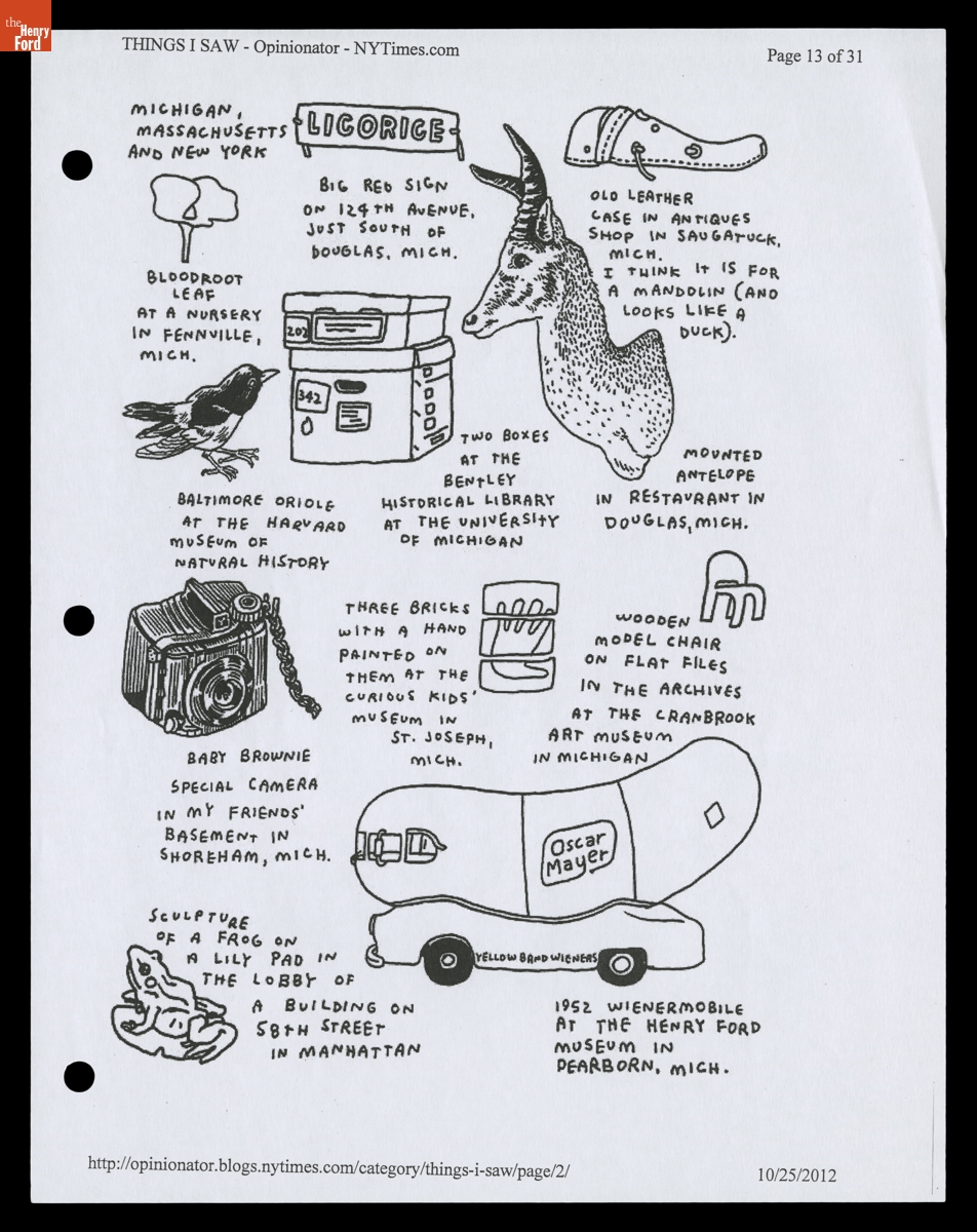 Print-out of Jason Polan Op-Art Column"Things I Saw" No. 22, from New York Times, July 25, 2012